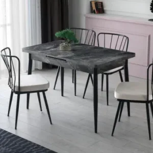 Masa Model Nellie, 120x70x75 cm, Negru Marmorat/Negru Disponibil imediat
