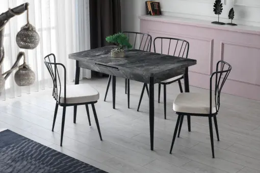 Masa Model Nellie, 120x70x75 cm, Negru Marmorat/Negru Disponibil imediat