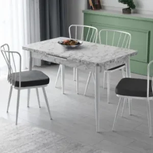 Masa Extensibila Model Nellie, 120-150x70x75 cm, Alb marmorat Preț promoțional