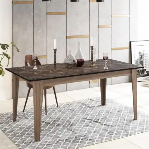 Masa Model Robin, 180x90x76.8 cm, Negru marmorat/Maro Cumpărături sigure