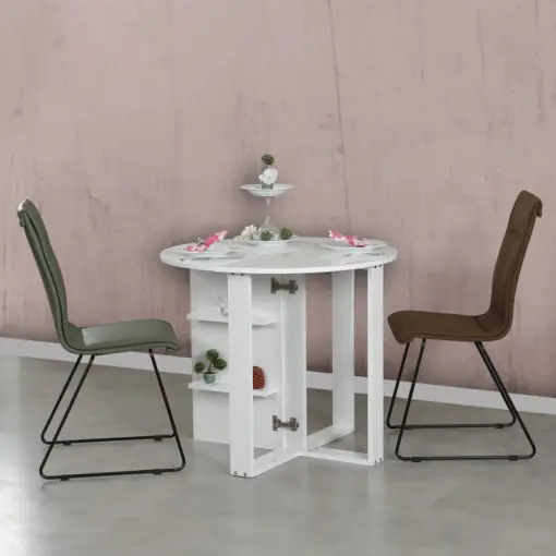 Premium Masa Pliabila Model Melody, 90x45x77 cm, Alb lucios