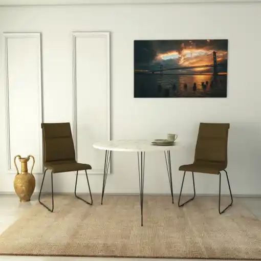 Masa Model Damir, 90x90x75 cm, Alb marmorat/Negru Ofertă specială