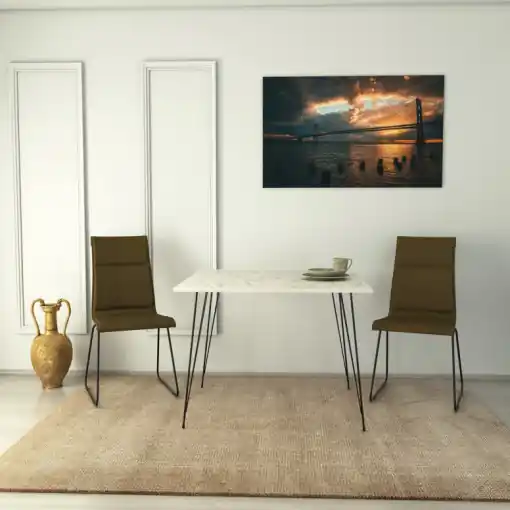 Masa Model Damir, 90x90x75 cm, Alb marmorat/Negru Comandă acum