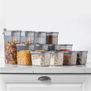 Set 12 cutii de depozitare alimente BNMPGGY12, Antracit Super ofertă