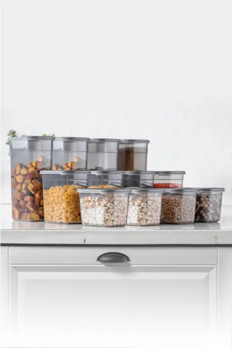 Set 12 cutii de depozitare alimente BNMPGGY12, Antracit Super ofertă