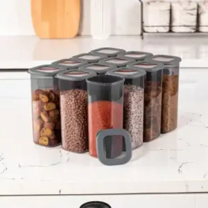 Set 12 cutii de depozitare alimente BNM12 , Antracit Super ofertă