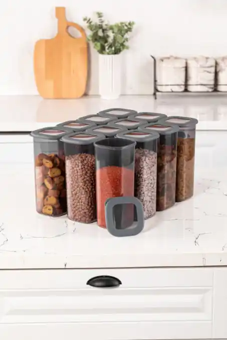 Set 12 cutii de depozitare alimente BNM12 , Antracit Super ofertă