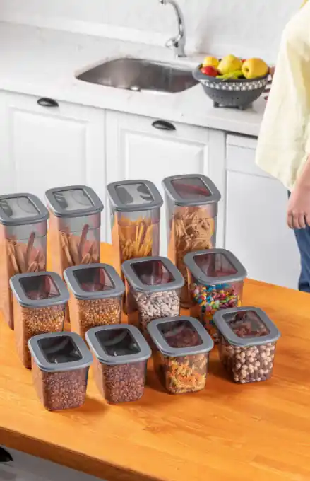 Ofertă exclusivă Set 12 cutii de depozitare alimente BNMPOLI - 12, Antracit