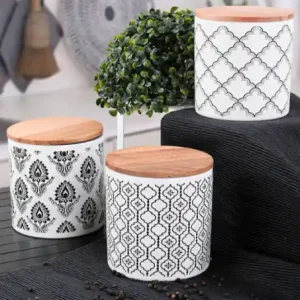 Cumpărături sigure Set 6 cutii de depozitare alimente Ares Storage Box 12 cm 3 Pieces, Alb- Negru
