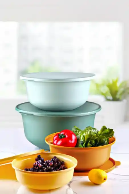 Plată securizată Set 4 cutii de depozitare alimente 2380 - Aura, Verde Turcoaz Portocale GAlben