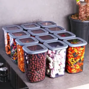 Ieftin Set 12 cutii de depozitare alimente BNM - 0711 - 12AD, Gri