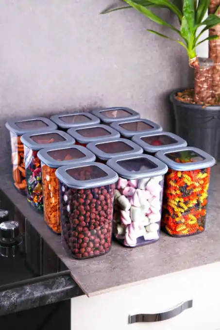 Ieftin Set 12 cutii de depozitare alimente BNM - 0711 - 12AD, Gri