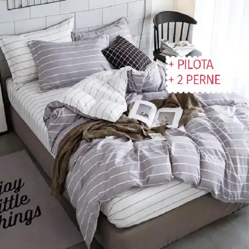 Pachet Lenjerie + Pilota + Perne Zee (Bumbac Satinat) Ofertă