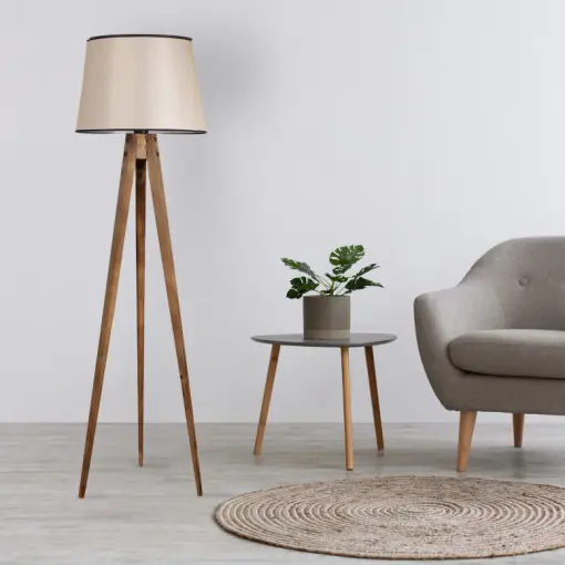 Lampadar Tripod Yanık Lambader Pramit Açık Hasır Abajurlu Maro Ofertă de sezon