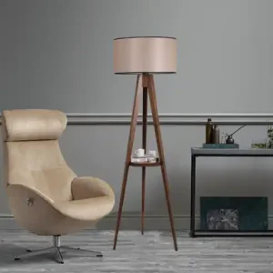 Lampadar Sehbalı Tripod Ceviz Lambader Silindir Açık Hasır Abajurlu Nuc Chilipir