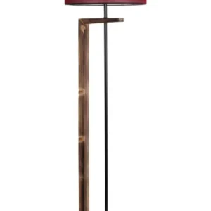 Super ofertă Lampadar Menekşe Yanık Ahşap Lambader Silindir Hasır Bordo Abajurlu Maro/Rosu Bordo