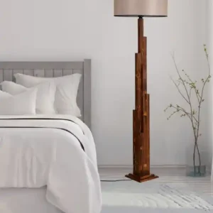 Lampadar Kule Ceviz Ahşap Lambader Silindir Koyu Hasır Abajurlu Nuc Doar azi