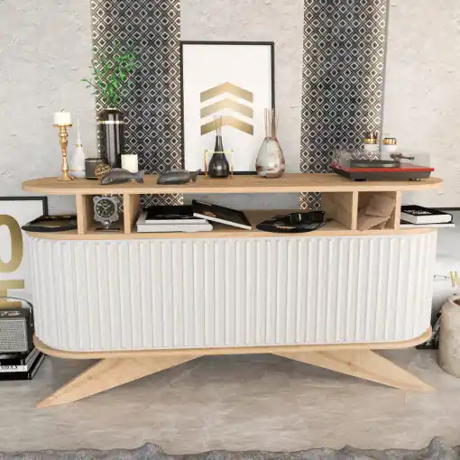 Consola Model Stor, Stejar/Alb, 150x43x75 cm Reduceri