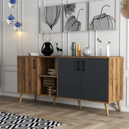 Mai ieftin Comoda Model Exxen, Nuc/Antracit, 180x45x80 cm