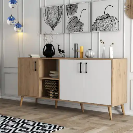 Cel mai bun preț Comoda Model Exxen, Stejar/Alb, 180x45x80 cm