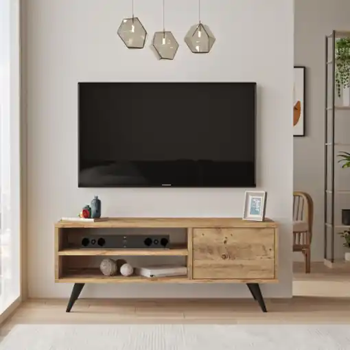 Comoda TV Salvador, Model CD1, 110x44x40 cm, Pin atlantinc Lichidare de stoc