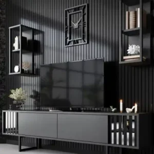 Comoda TV Salvador, Model Chrome, 180x48x30 cm, Antracit/Negru Plată securizată