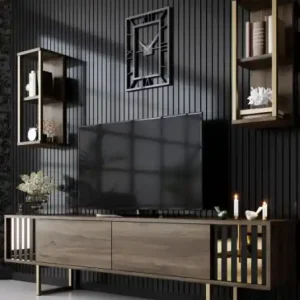 Comoda TV Salvador, Model Gold, 180x48x30 cm, Nuc/Negru Livrare rapidă