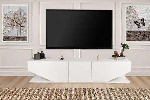 Comoda TV Salvador, Model İnci, 180x40x30 cm, Alb Ofertă limitată