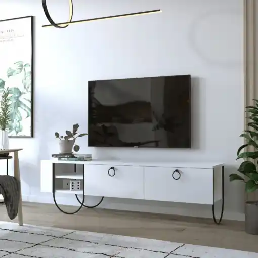 Ultima șansă Comoda TV Salvador, Model Norfolk, 150x44x36 cm, Alb