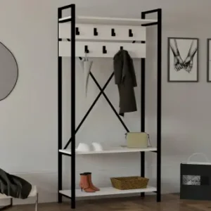 Dulap pentru hol Model Andy, Alb/Gri, 90x34x180 cm Reducere
