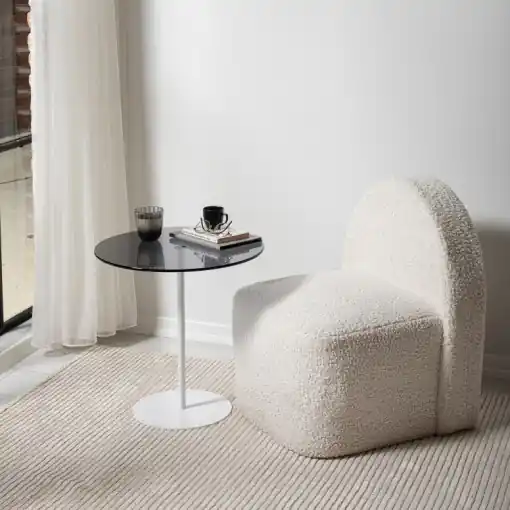 Masuta de Cafea Model Cleo, 50X50X50 cm, Alb/Gri inchis, Blat Sticla securizata Discount