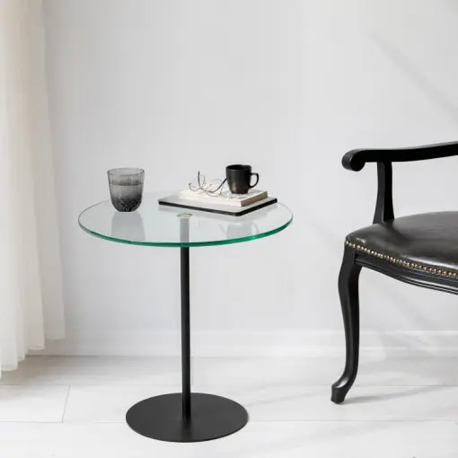 Lichidare de stoc Masuta de Cafea Model Cleo, 50X50X50 cm, Negru, Blat Sticla securizata