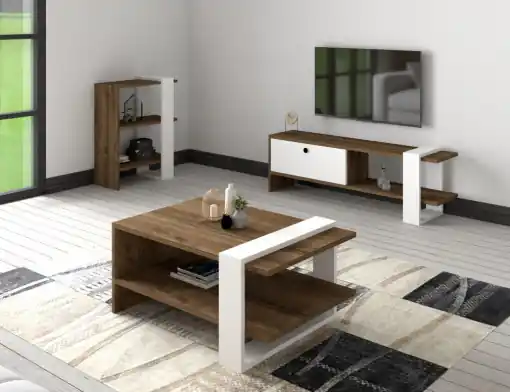 Chilipir Set de mobilier pentru living Gaye, Nuc- Alb