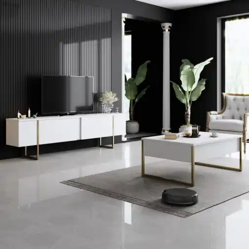 Set de mobilier pentru living Luxe, Alb- Auriu Preț promoțional