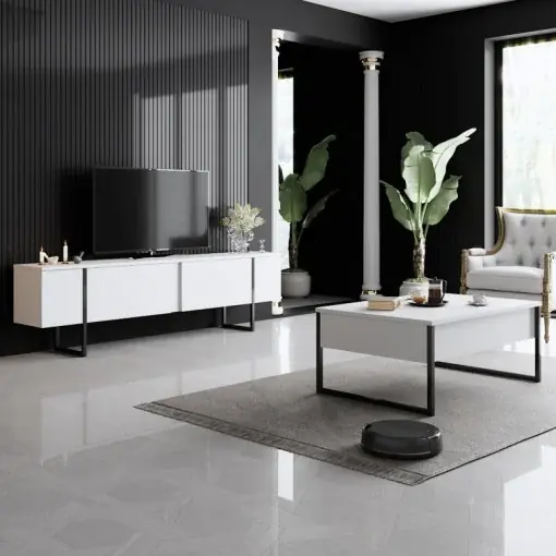 Set de mobilier pentru living Luxe, Alb Negru Noutate