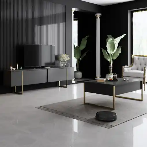 Livrare rapidă Set de mobilier pentru living Luxe, Antracit- Auriu