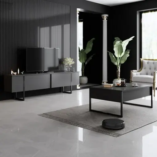Set de mobilier pentru living Luxe, Antracit- Negru Nu rata