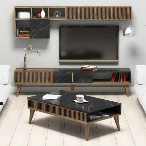 Set de mobilier pentru living Milan, Nuc- Negru Nu rata