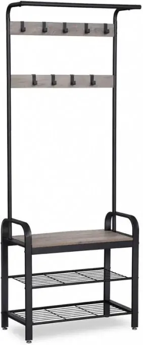 Cuier cu bancuta si suport pantofi Model Medrano, Negru/Bej, 183x72x33.7 cm Ofertă de sezon