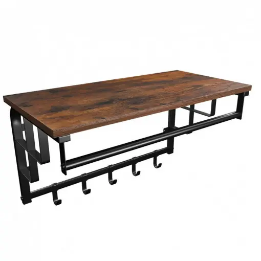 Cuier cu raft Model Barnes, Maro Rustic/Negru, 66x30x27 cm Promoție