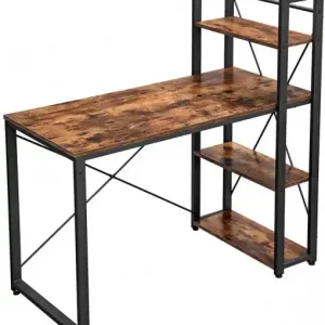 Birou cu Biblioteca Vasagle, model Rebecca, 120x60x119.3 cm, Maro Rustic/Negru Ultima șansă