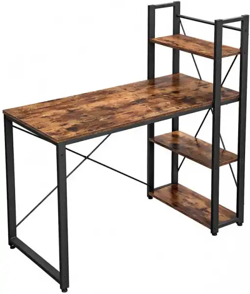 Birou cu Biblioteca Vasagle, model Rebecca, 120x60x119.3 cm, Maro Rustic/Negru Ultima șansă