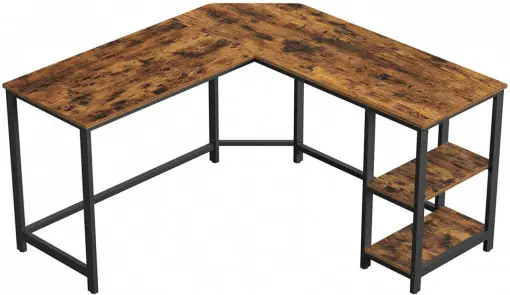 Birou pe Colt Vasagle, model Kiana, 138x76x138 cm, Maro Rustic/Negru Expediere rapidă