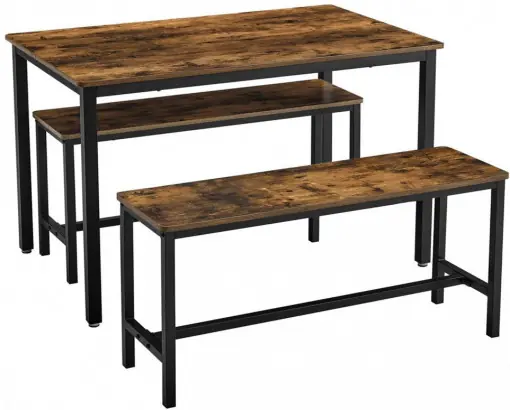 Set Masa si 2 Banci Model Hana, 110x70x75 cm, Maro Rustic/Negru Preferatul clienților