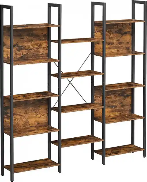 Cumpără online Biblioteca cu rafturi Model Lauren, Maro rustic/Negru, 158x24x166 cm