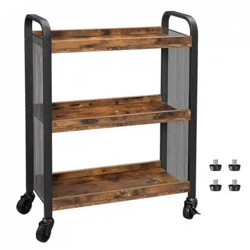 Raft cu Roti Model Silas, Maro rustic/Negru, 66x26x85 cm Reducere de preț