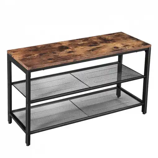 Disponibil imediat Banca Pantofi Model Hadley, Maro rustic / Negru, 80x30x44.5 cm