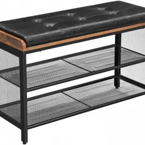Super ofertă Banca Pantofi Model Alvaro, Maro rustic / Negru, 80x30x48 cm