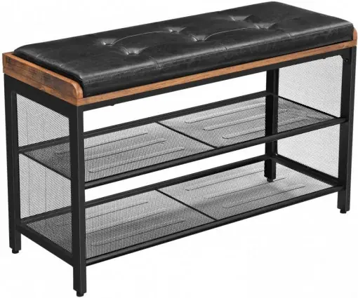 Super ofertă Banca Pantofi Model Alvaro, Maro rustic / Negru, 80x30x48 cm