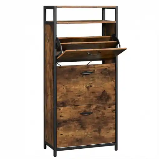 Raft pentru Pantofi Model Paislee, Maro rustic/Negru, 60x30x130 cm Comandă acum